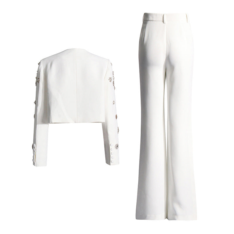 Women’s White Side-Slit Bootcut Trousers Suit Polyester