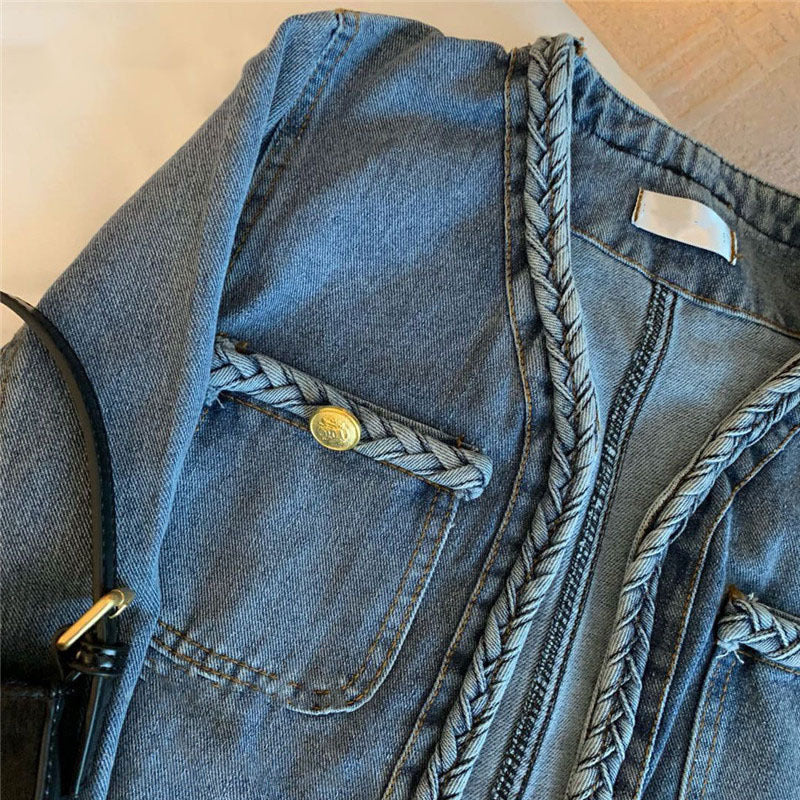 Cardigan ample en jean bleu à manches longues, style rétro printemps automne