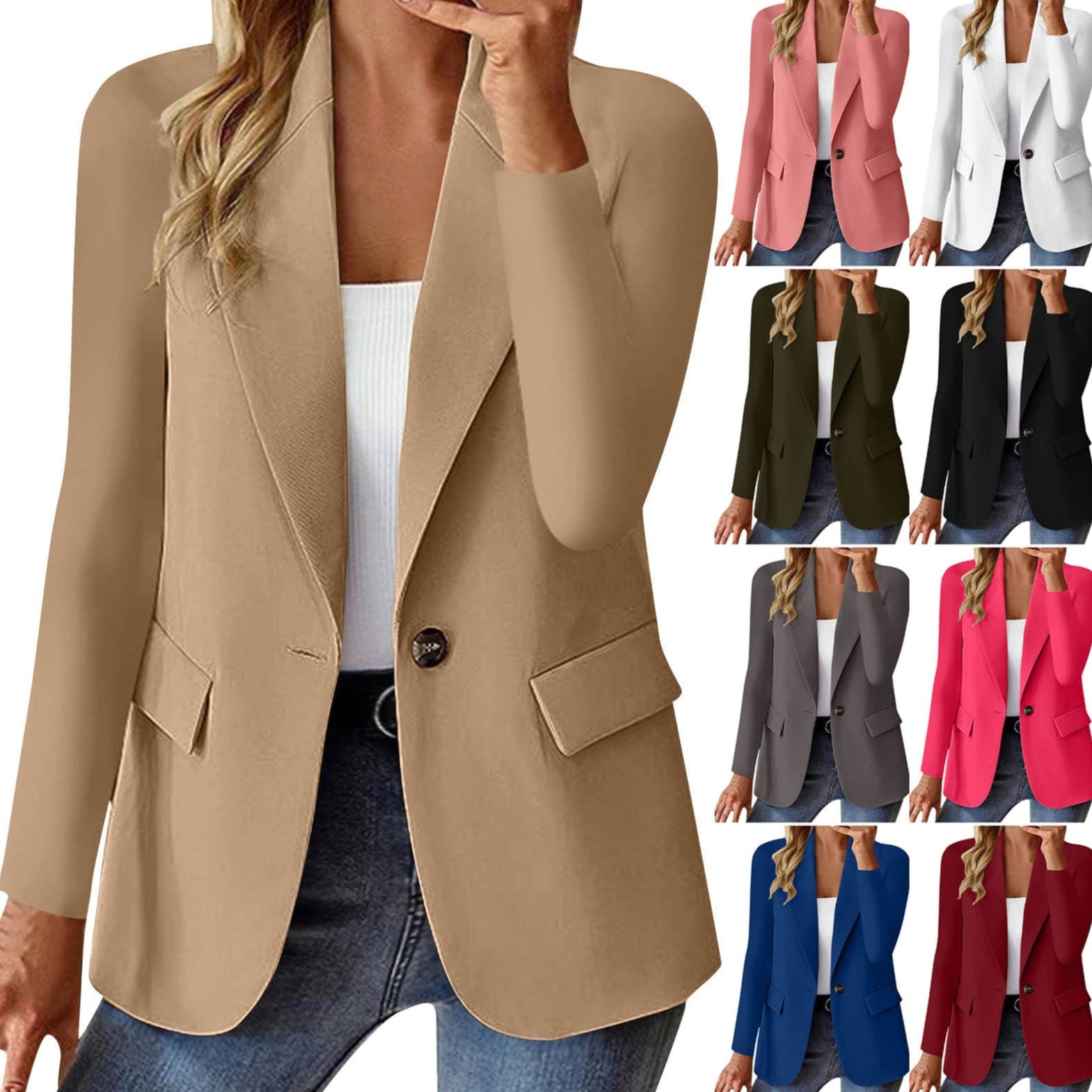Women's Long Sleeve Solid Color Slim Fit Cardigan Jacket in Multiple Colors S-XXXL