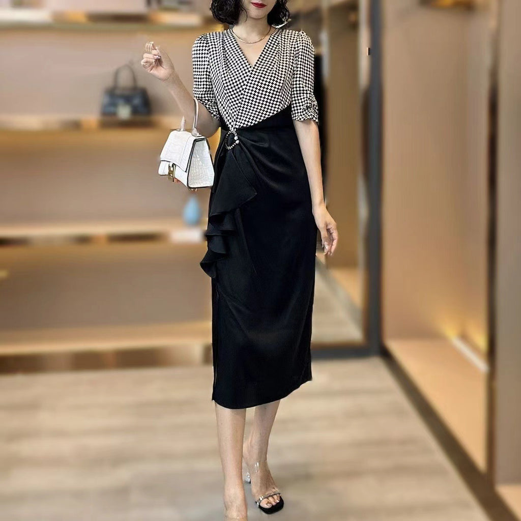 Elegant High Waist Plaid Mid-Length Sheath Skirt for Office Women