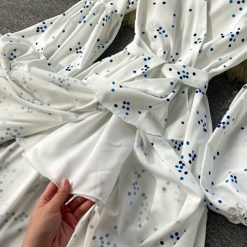 French Dress Goddess Danya White Polka Dot Lace-Up S-XL