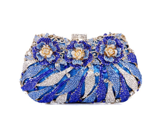 European & American Women's Metal Rose Diamond Crystal Clutch Bag 21cm