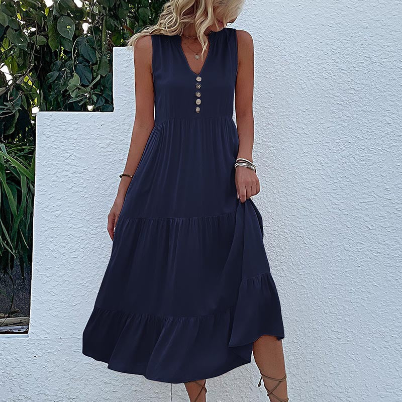 Sleeveless Loose Cotton Sundress Mid-Length Solid Colors