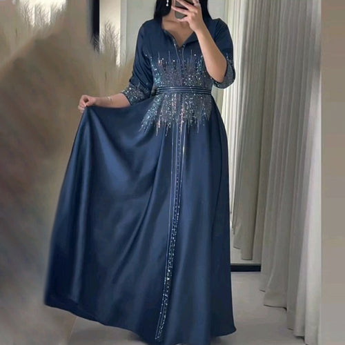 Lace-Up Rhinestone Half-Sleeve Style Dress