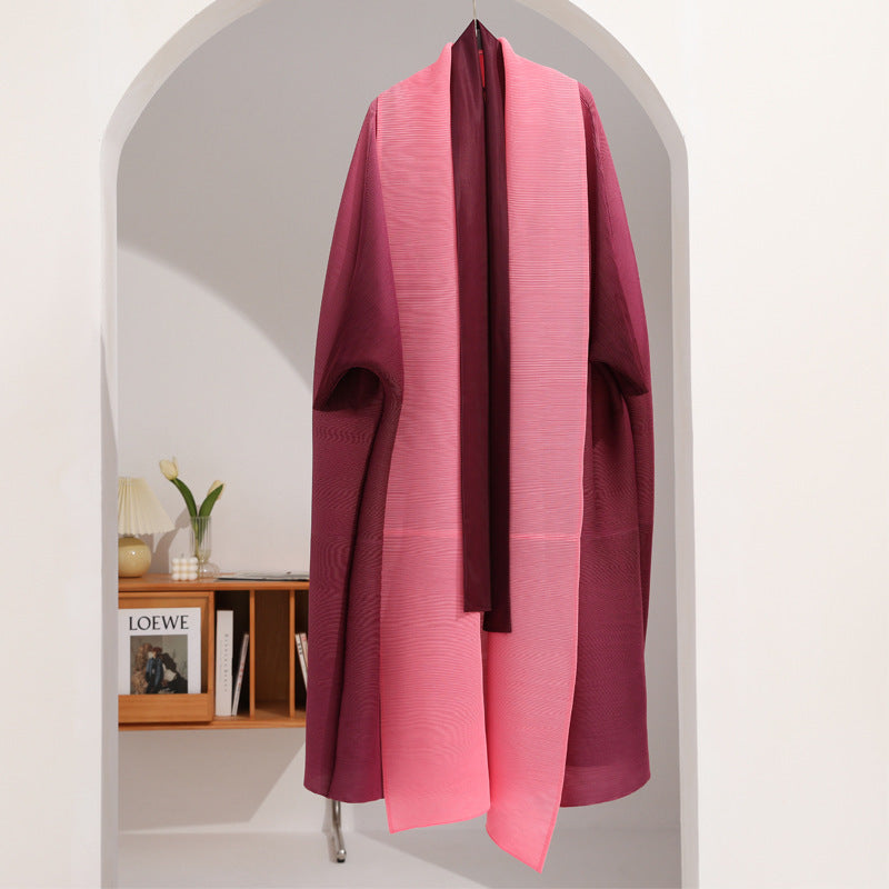 معطف ترنش مطوي للنساء العربيات، خريفي جديد، لون متدرج، فضفاض