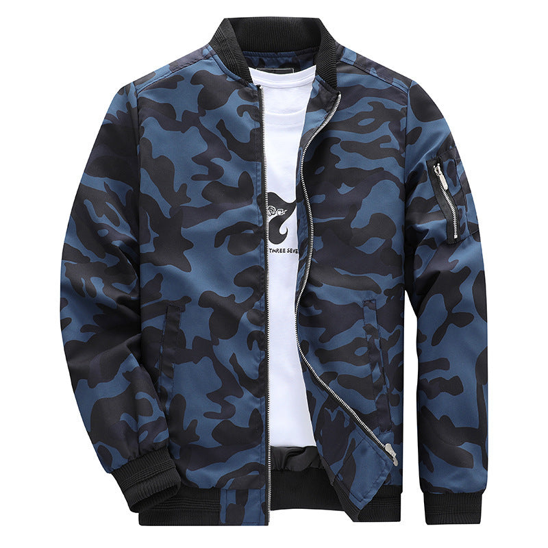 Men's Plus Size Camouflage Jacket – Army Green & Blue, Lightweight Polyester