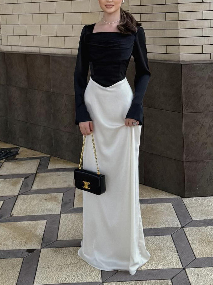 Long Sleeve Velvet Panel Maxi Dress for Ramadan Events