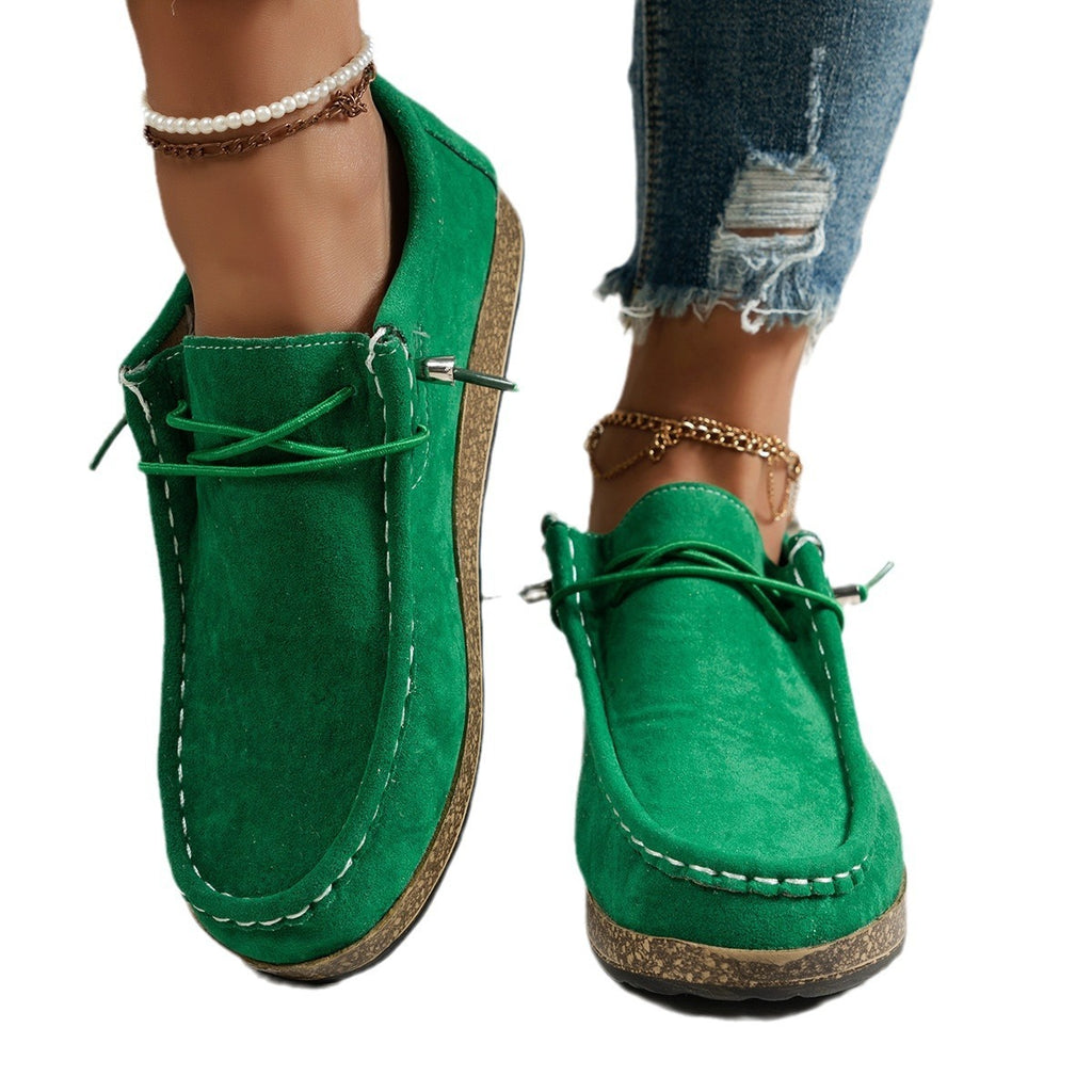 Chaussures plates décontractées à enfiler avec élastique vert pour femme