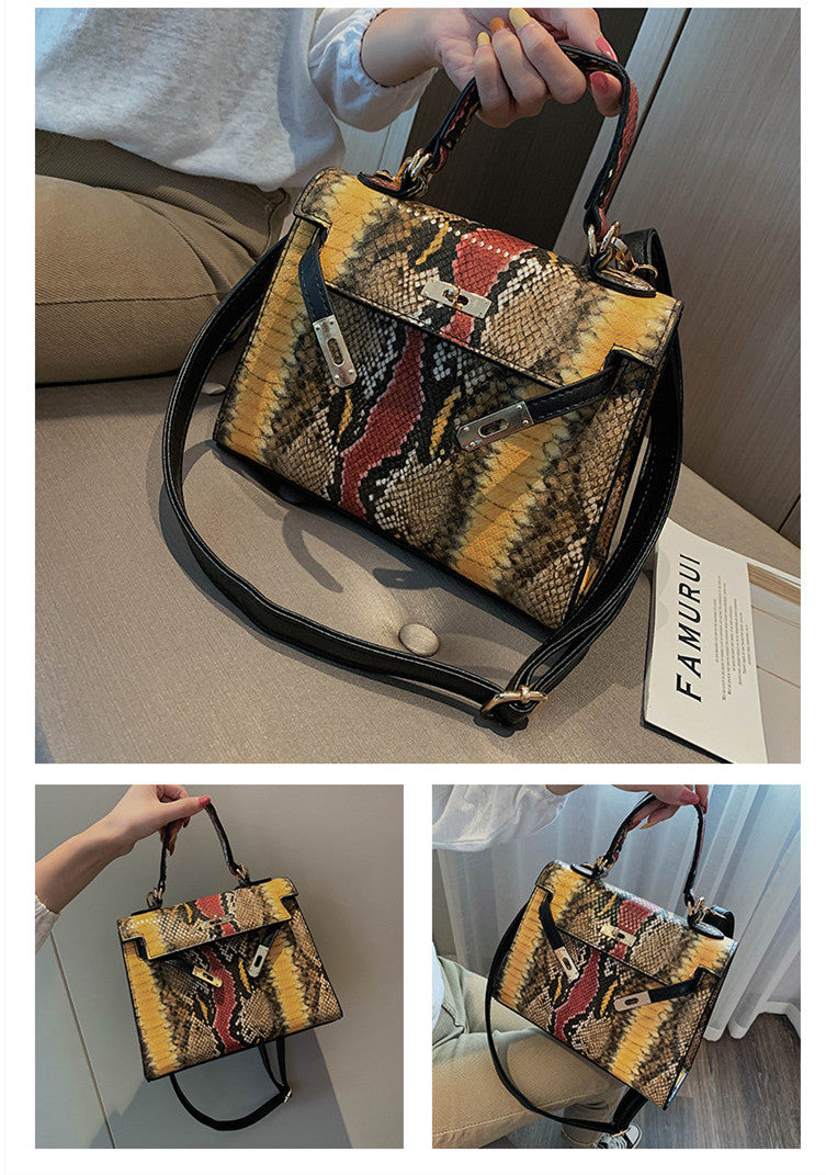 Women's Portable Snake Print Platinum Shoulder Messenger Bag