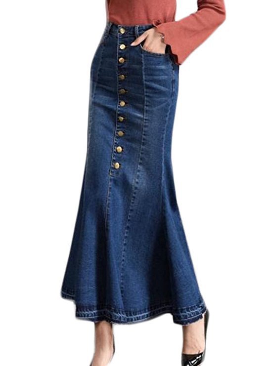 Button-Up Denim Mermaid Skirt