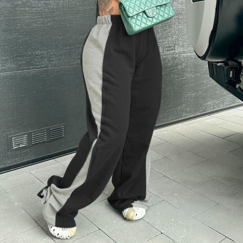 Street Fashion Color Contrast Loose Mid-Waist Sweatpants for Women