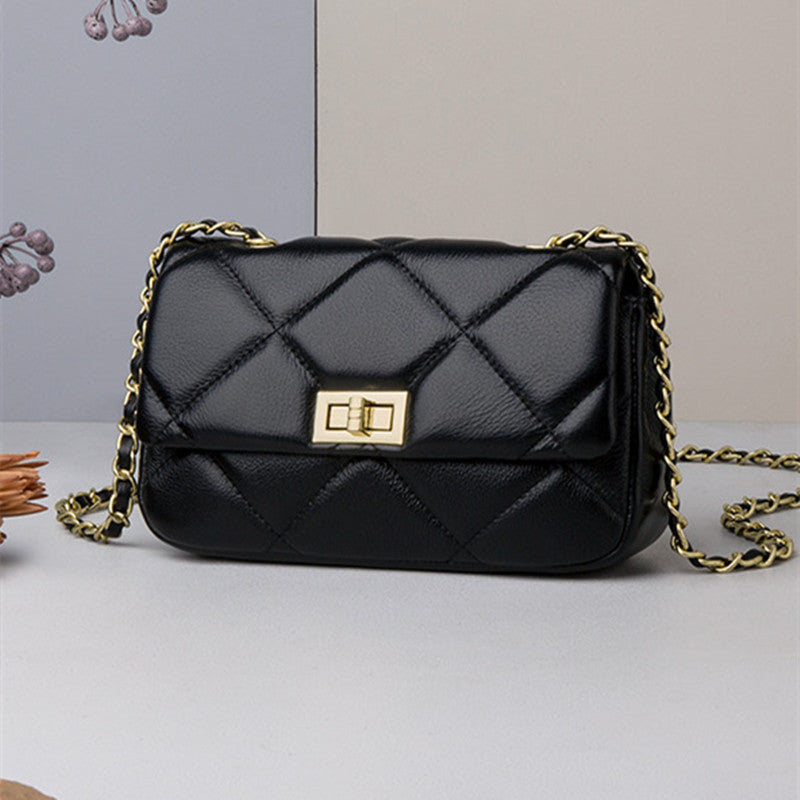 Sac à bandoulière carré en cuir de vachette losange et chaîne pour femme, collection été