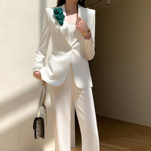 Veste de costume blanche en polyester pour femme – Style rétro artistique