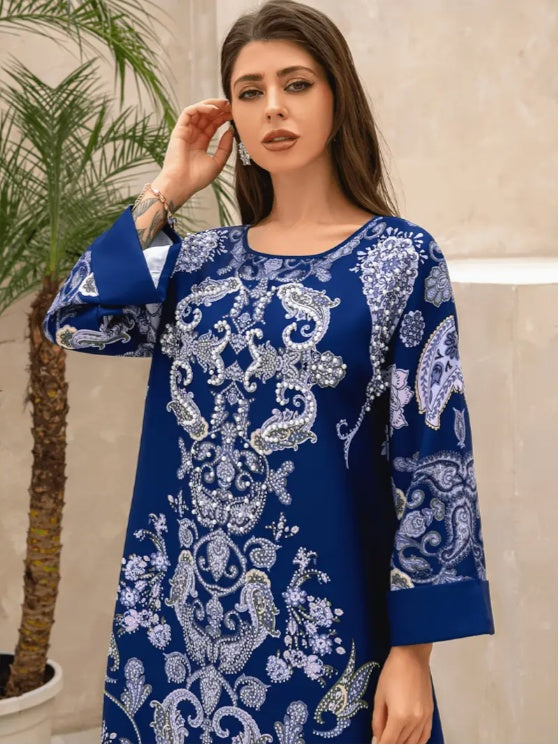 Robe abaya élégante à manches longues et imprimé floral