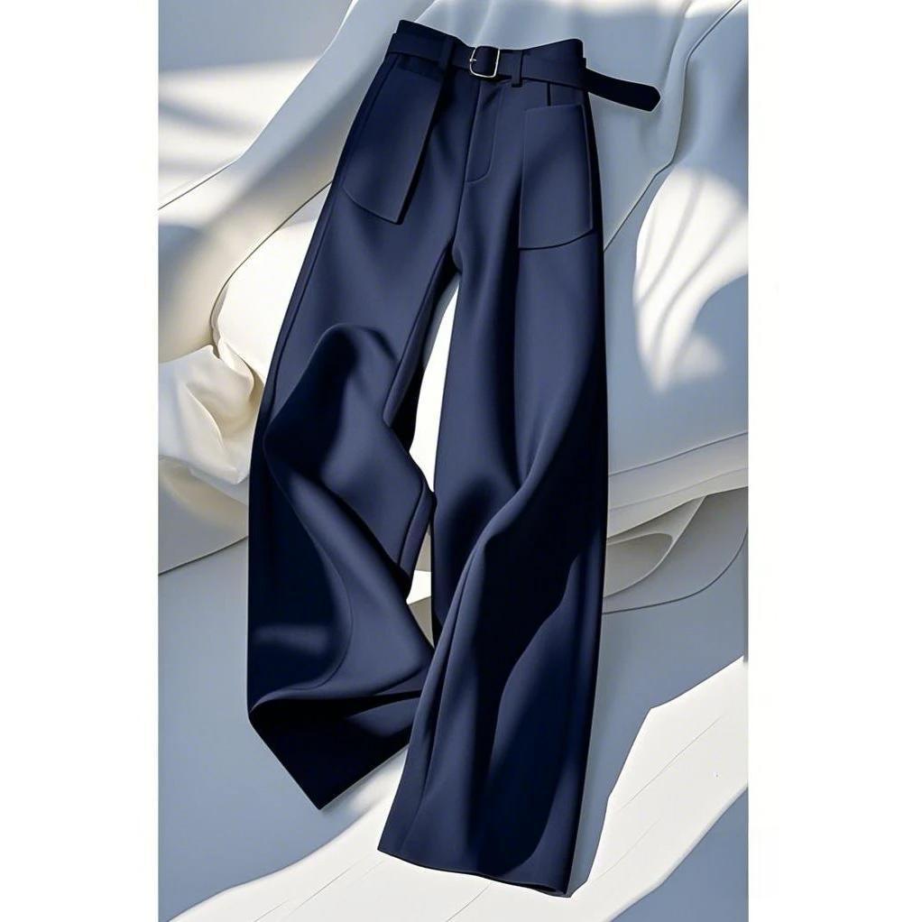 Western Style Women's Dark Blue High Waist Casual Pants S-2XL