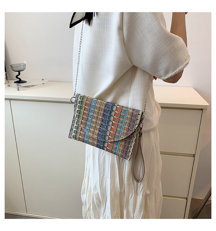 Sac à bandoulière tissé en PU de style ethnique décontracté pour femme