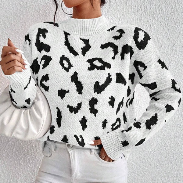 Haut pull jacquard imprimé léopard printemps et automne