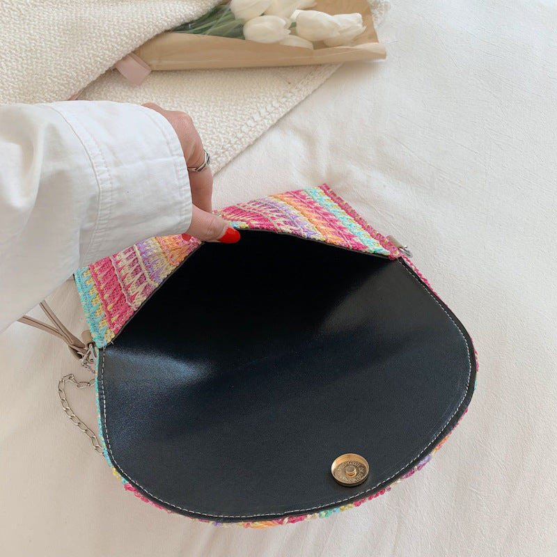 Sac à bandoulière tissé en PU de style ethnique décontracté pour femme