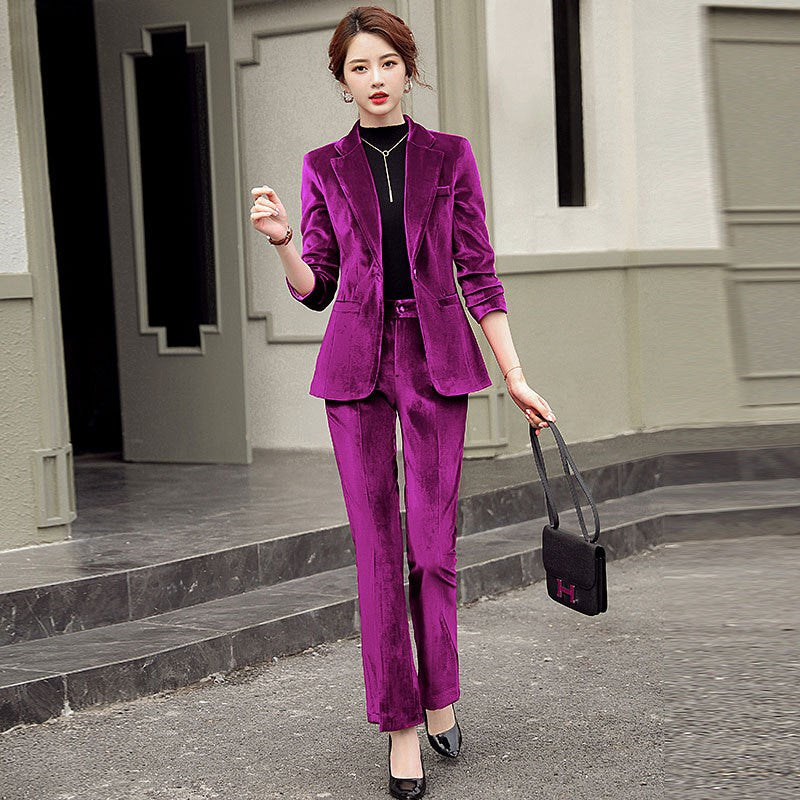 Gold Velvet Solid Color Small Women's Suit Jacket