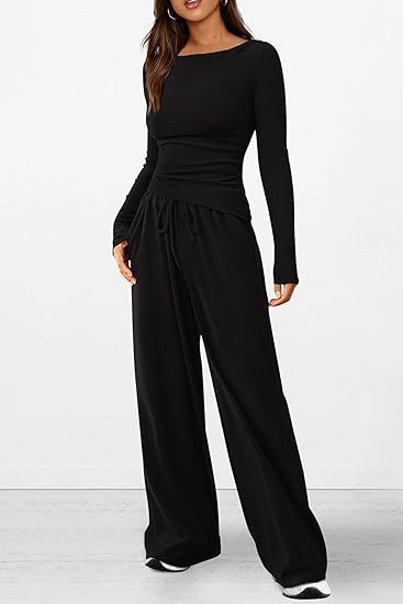 Casual Suit Asymmetric Long-sleeved T-shirt Wide-leg Pants Casual Set