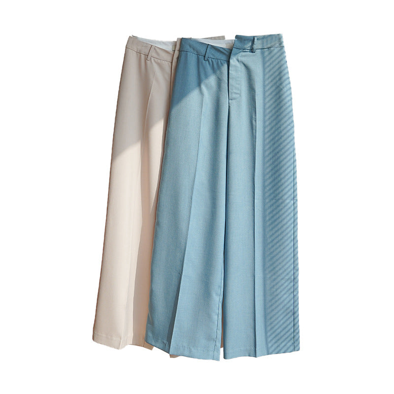 Spring Women's Irregular Waist Wide Leg Suit Pants - Apricot & Haze Blue