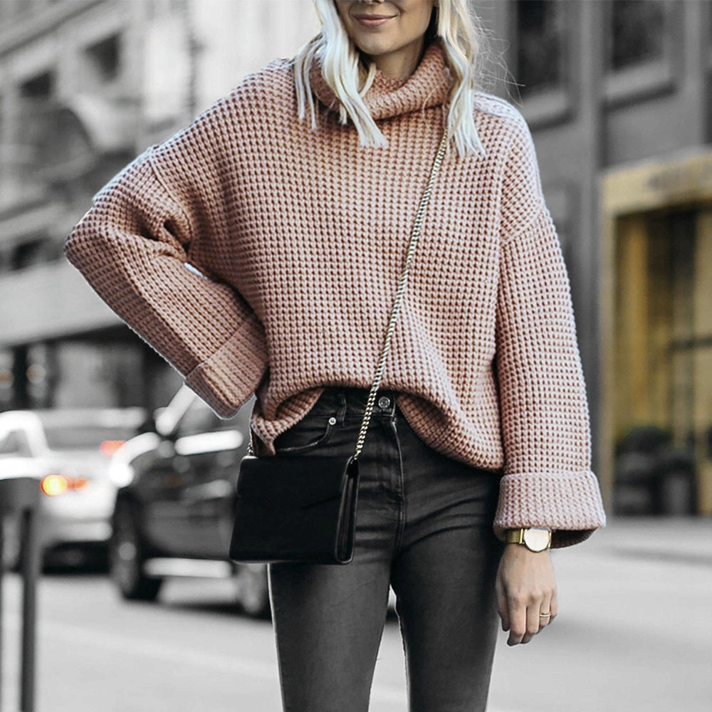 Loose Turtleneck Thick Wool Acrylic Sweater for Women