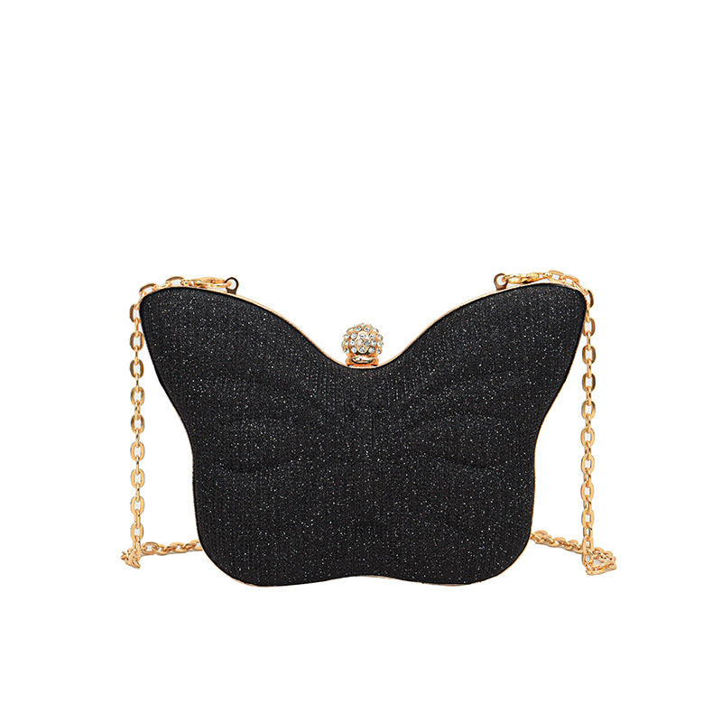 Butterfly Stripe Clipped Button Metal Chain Bag for Women