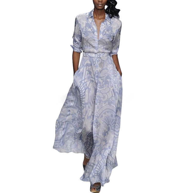Sexy V-Neck Button-Down Printed Midi Pencil Dress