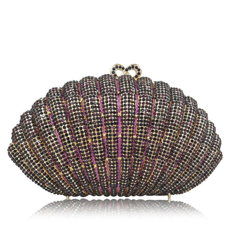 Diamond Crystal Shell Clutch Banquet Bag with Chain 22x12x3cm