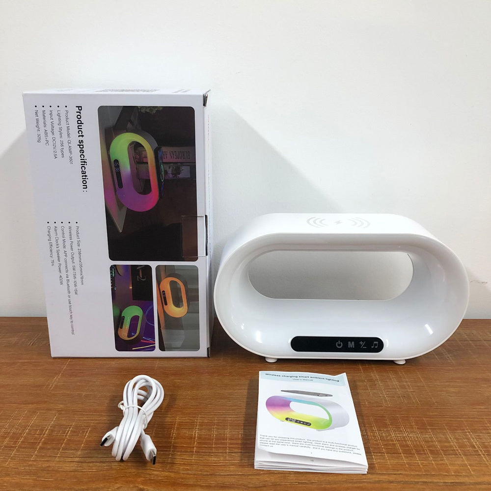 3-in-1 LED Night Light Desk Lamp with APP Control, RGB Atmosphere, Wireless Fast Charger & Alarm Clock