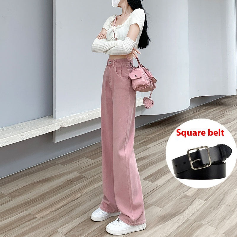 Dirty Pink High Waist Wide Leg Denim Pants for Women