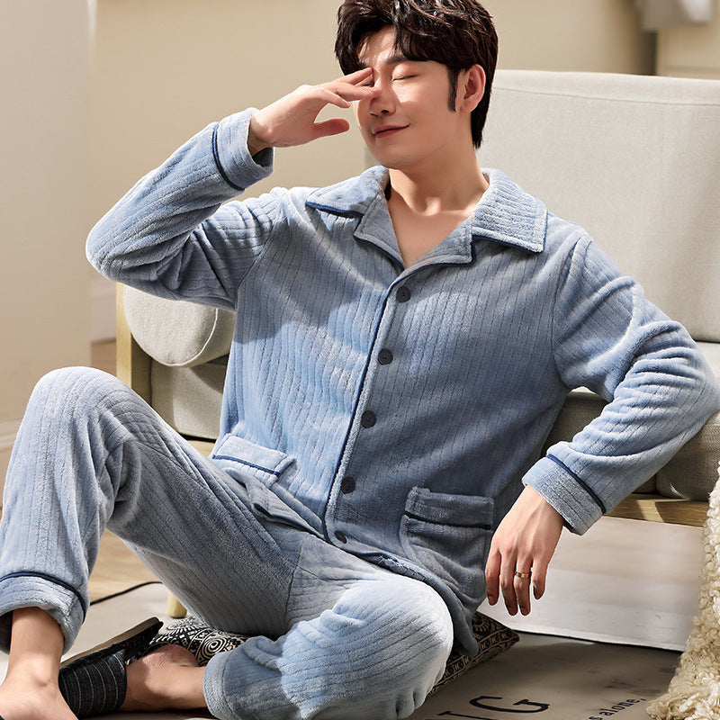 Pyjama chaud à carreaux grandes tailles à manches longues pour homme
