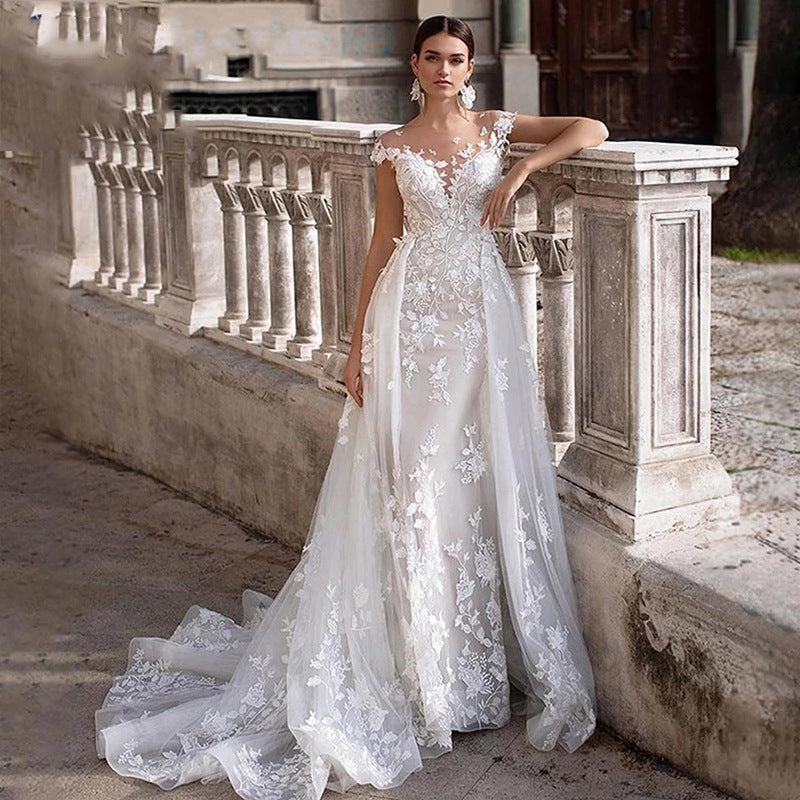 Dream White Sleeveless Round Neck Slimming Bridal Wedding Dress Two-Way Wear