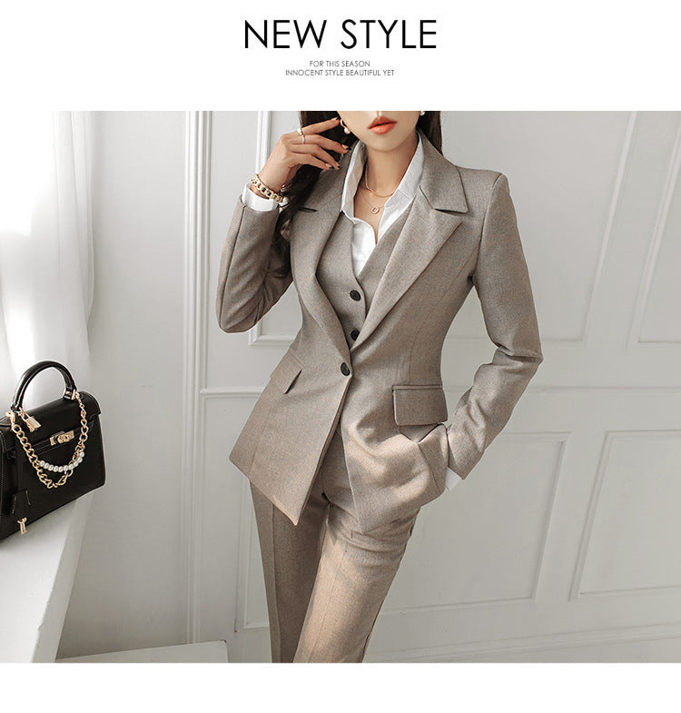 Autumn Women's Three-Piece Suit Set - Jacket, Vest & Pants, Cotton Blend, S-XL