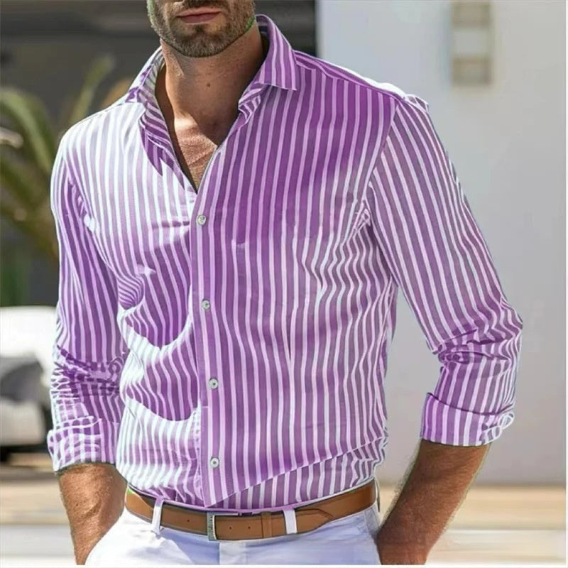 Men's Slim Fit Striped Long Sleeve Shirt for Youth