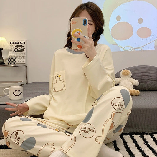 Cartoon Loose And Cute Long-sleeved Pajamas For Women