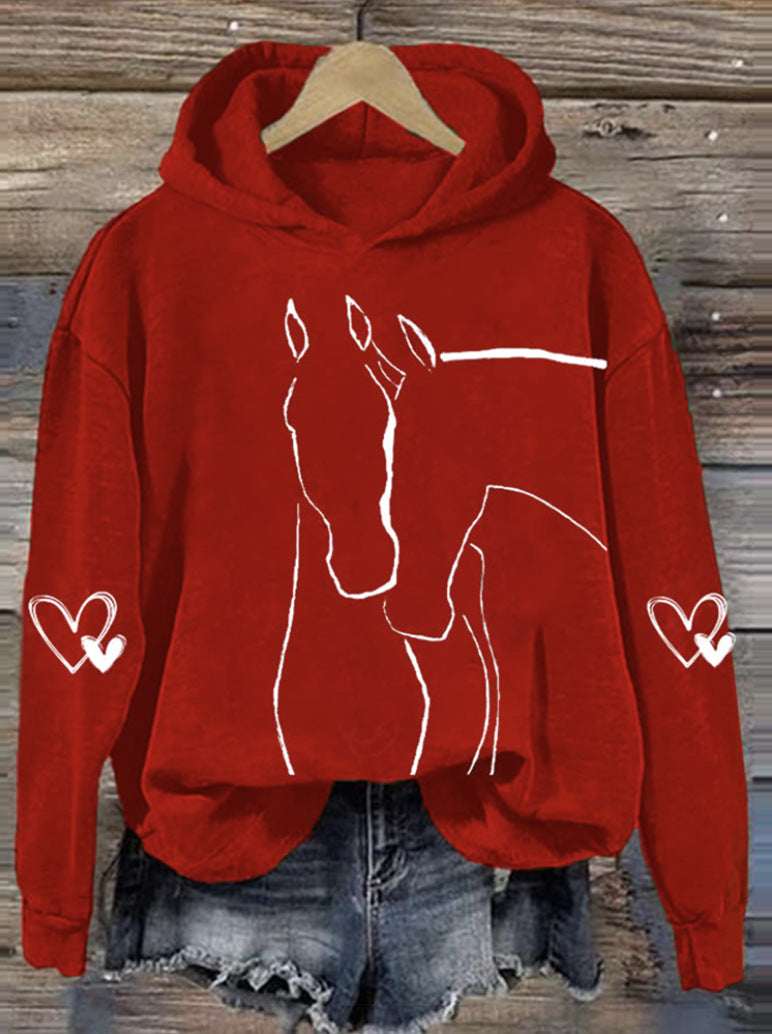 Loose Fit Hoodie with Simple Geometric Line-Art Pattern