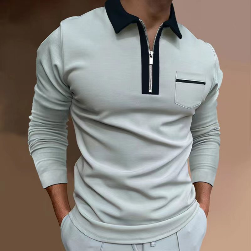 Slim Fit Men's Long Sleeve T-Shirt with Pocket and Zipper Detail