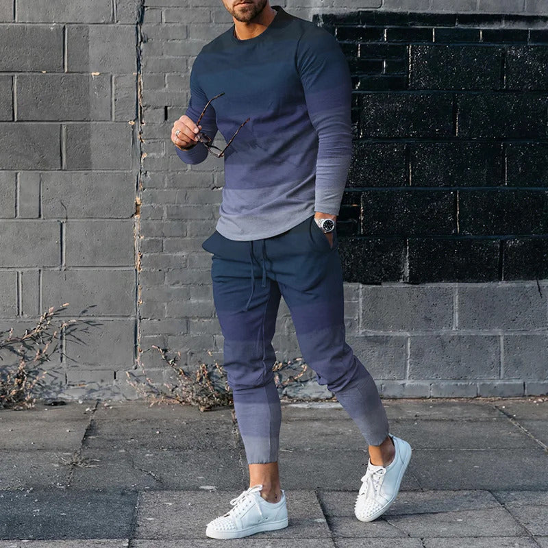 Casual Loose Gradient Long Sleeve Sweater Two-Piece Set