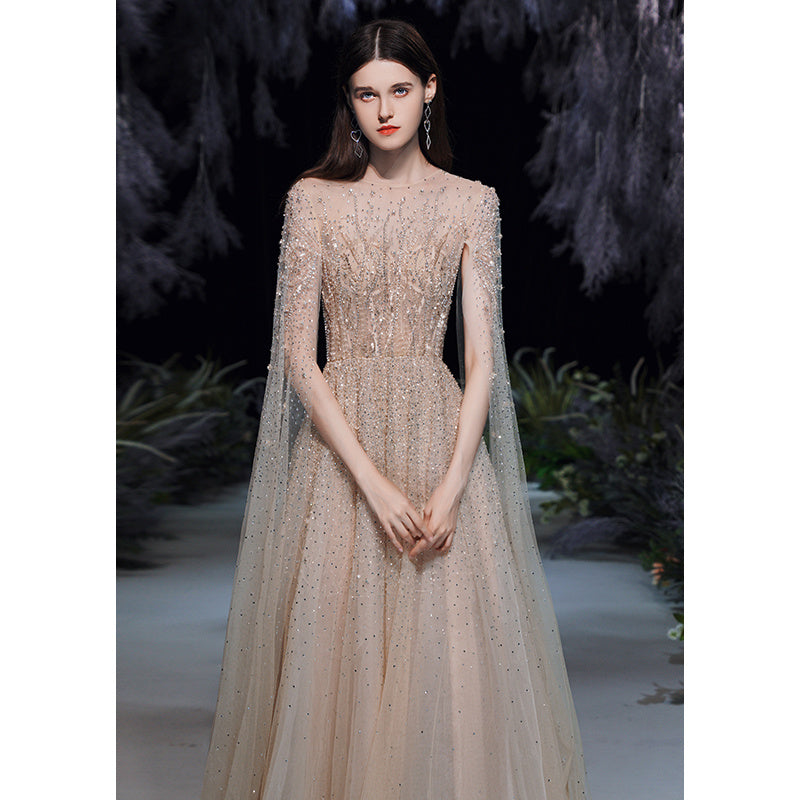 Robe de Soirée Champagne Longue et Luxueuse pour Femme