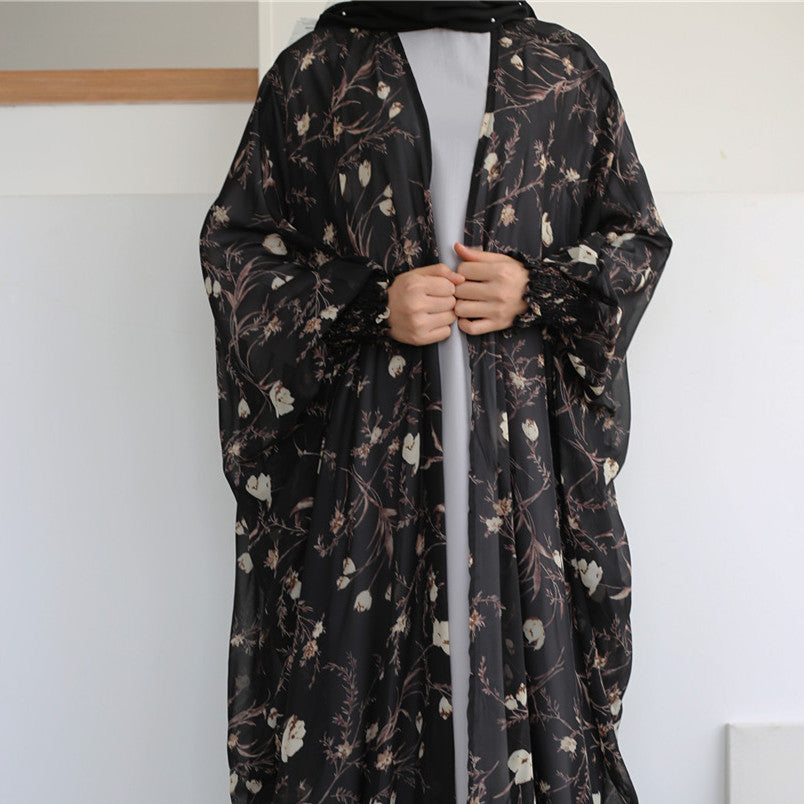 Arab Women's Chiffon Print Robe Dress