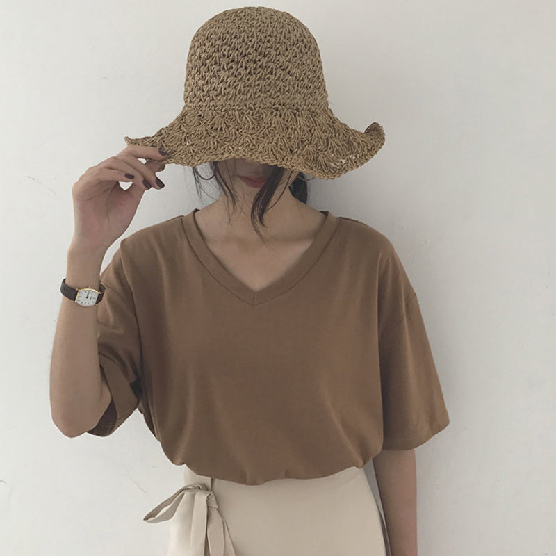 White V-Neck Short Sleeve T-Shirt Top