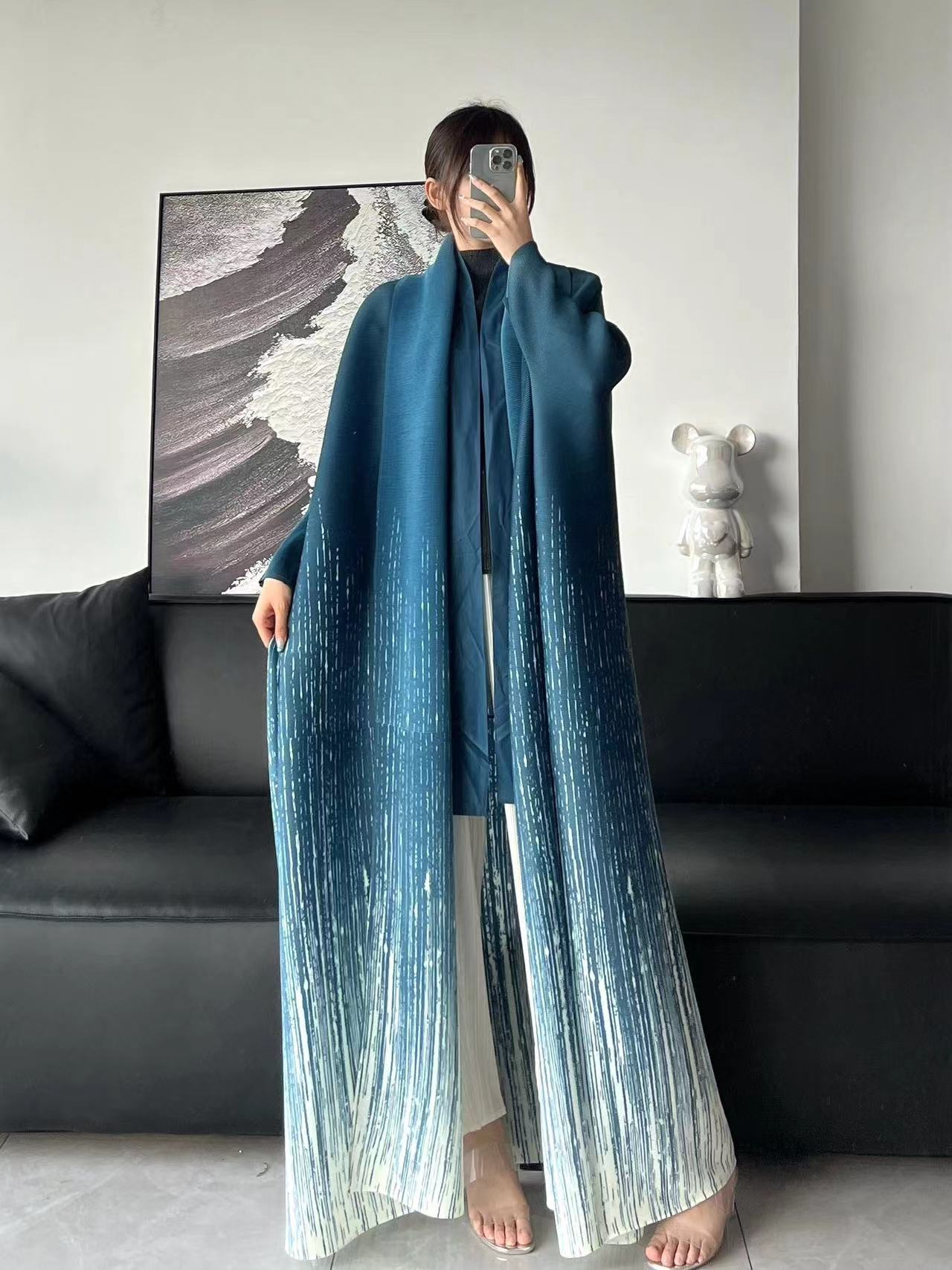 Pleated Print Fashionable All-match Lace-up Loose Arabian Abaya Robe