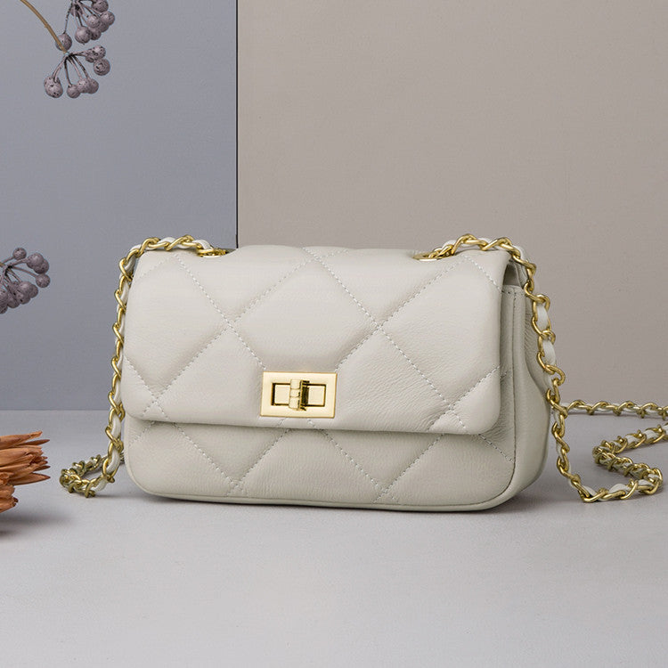 Sac à bandoulière carré en cuir de vachette losange et chaîne pour femme, collection été