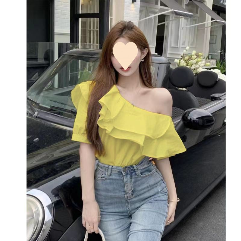 Women's Elegant Chiffon Top Short Sleeve Solid Colors S-2XL