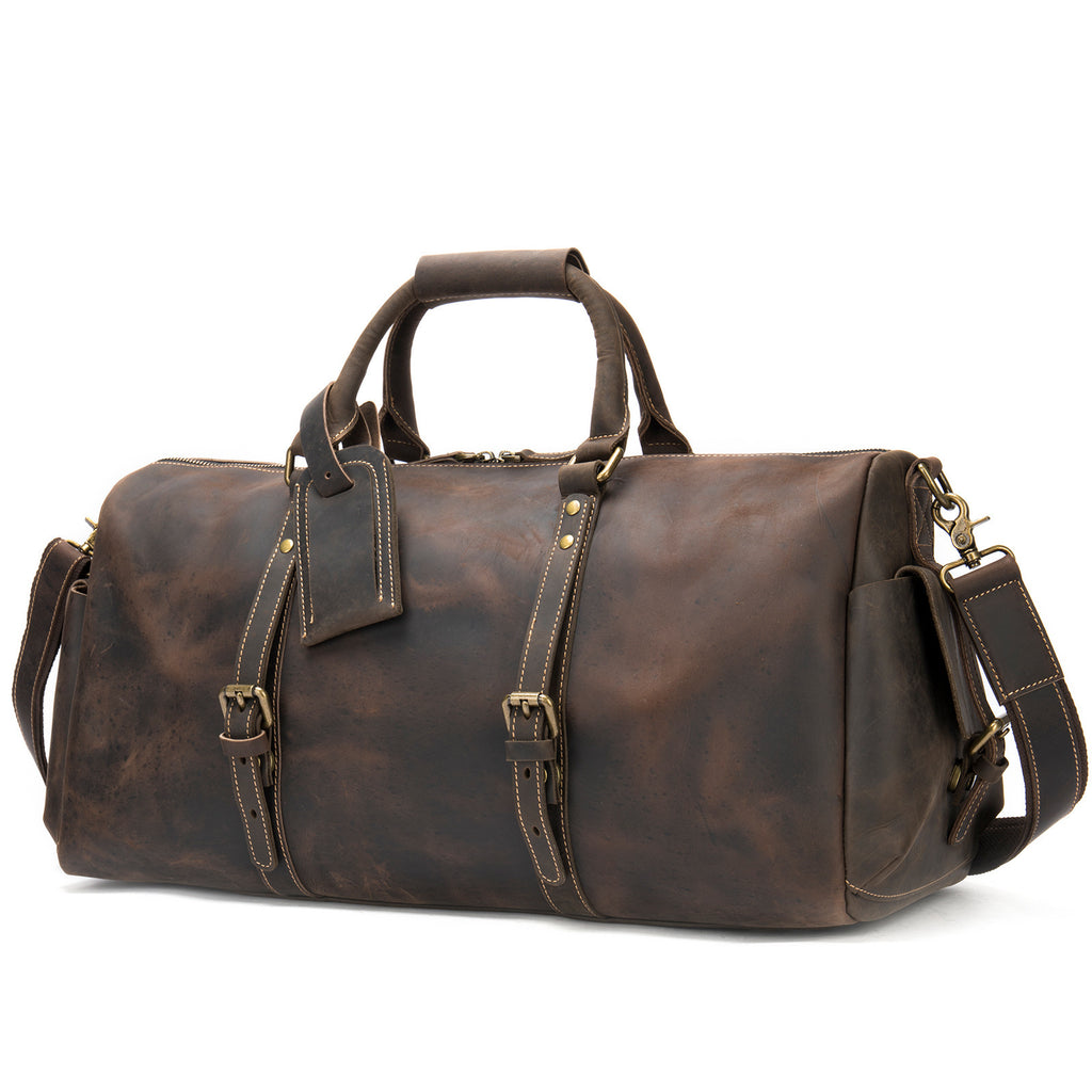 Sac de voyage en cuir Crazy Horse grande capacité de rangement 36-55L