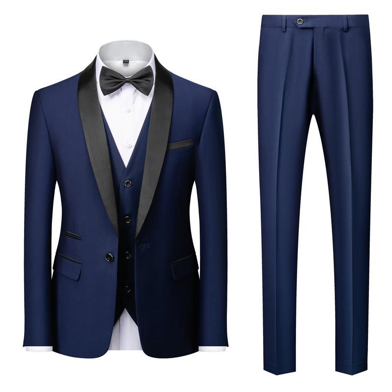 Men's Three-Piece Slim Fit Suit Set Green Collar for Wedding Performance and Formal Events