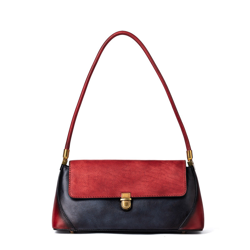 Top Layer Leather Underarm Contrast Tote Bag Small