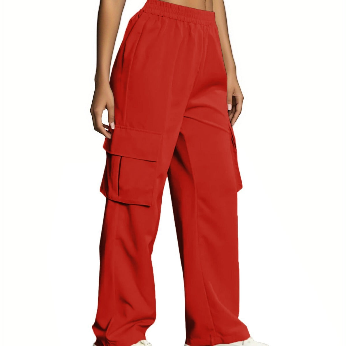 Solid Color High Waist Flip Pocket Overalls For Women