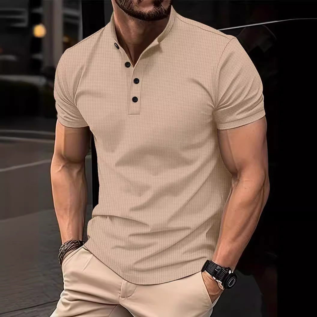 Waffle Four-Button Men's Cotton Blend T-Shirt